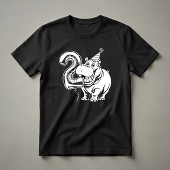 Cute Hippo With Balloon 2nd Birthday T-Shirt for Kids