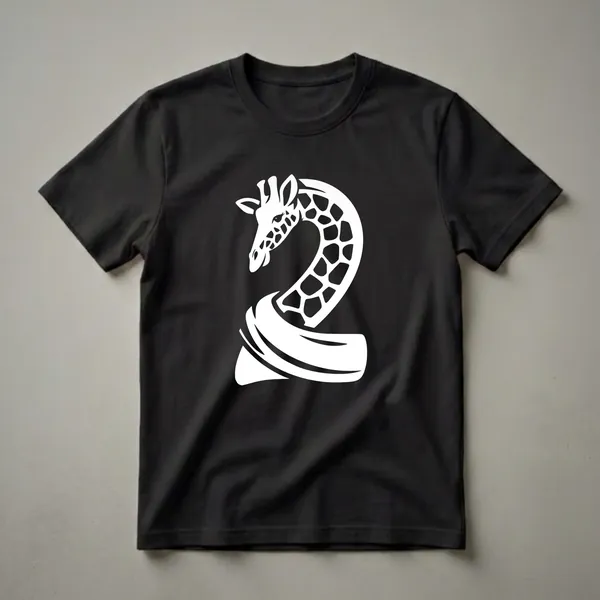 White graphic of a giraffe's head and neck forming the number 2, designed for a child's second birthday celebration, on a black background.