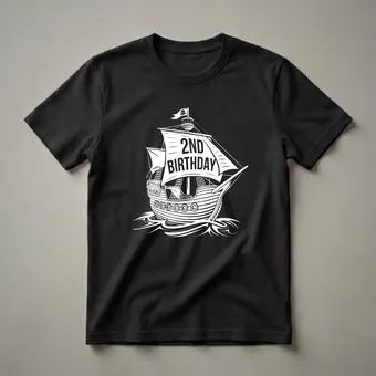 Pirate Ship 2nd Birthday Graphic T-Shirt for Boys and Girls