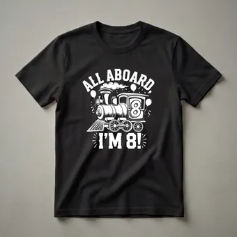 All Aboard I'm 8 Train Birthday T-Shirt for 8-Year-Olds