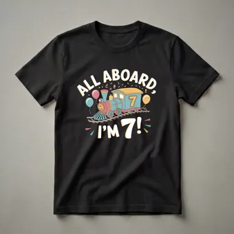 All Aboard I'm 7 Train Birthday T-Shirt for Boys and Girls