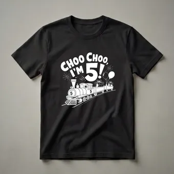 Choo Choo I'm 5 Train Birthday T-Shirt for 5-Year-Old Boys