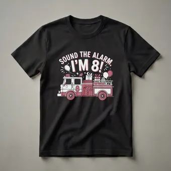 8th Birthday Firetruck Graphic T-Shirt for Boys Turning Eight