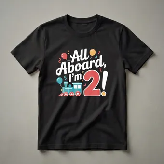 All Aboard, I'm 2! Train Birthday T-Shirt for 2-Year-Olds