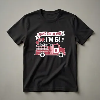 6th Birthday Firetruck Sound The Alarm Graphic T-Shirt for Kids