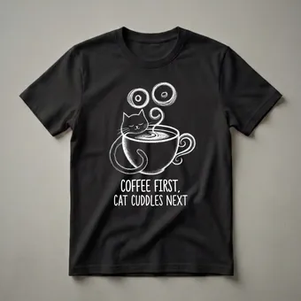 Coffee First Cat Cuddles Next Chalk Sketch T-Shirt for Cat Moms