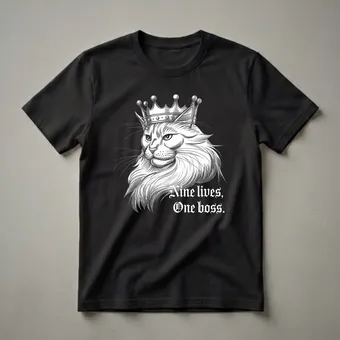 Nine Lives One Boss Regal Cat Crown Graphic T-Shirt for Cat Lovers