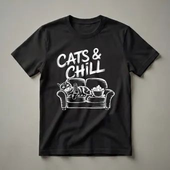 Cats & Chill Tabby Cat Couch Graphic T-Shirt for Cat Lovers