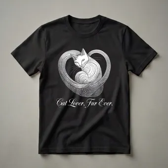 Cat Lover Fur Ever Heart Design Graphic T-Shirt for Cat Moms