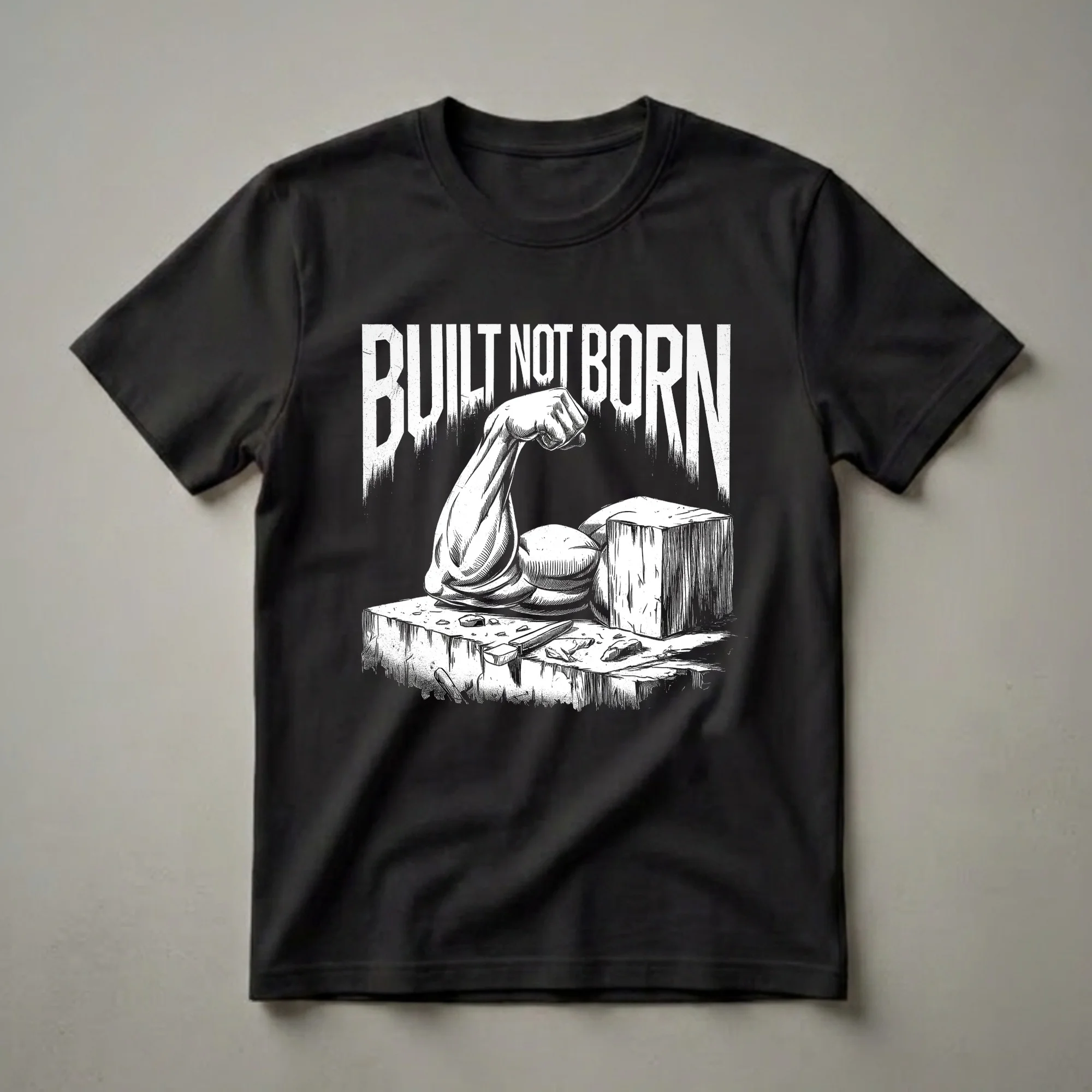 Built Not Born Motivational Gym Graphic T-Shirt for Fitness