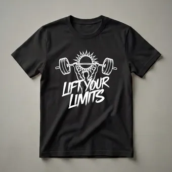 Lift Your Limits Barbell Sunburst Graphic T-Shirt for Gym Goers