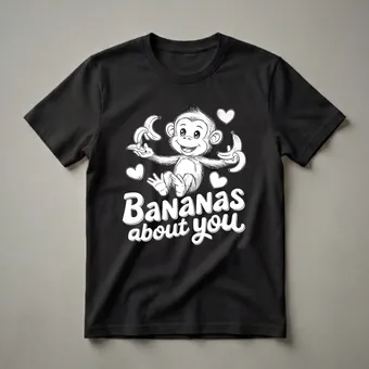 Bananas About You Cute Monkey Graphic T-Shirt for Couples