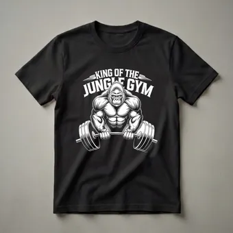 King of the Jungle Gym Gorilla Weightlifting Graphic T-Shirt