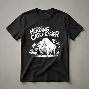 Herding Cats is Easier Funny Bison and Cat Graphic T-Shirt