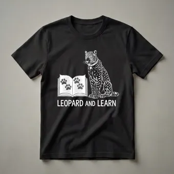 Leopard and Learn Graphic T-Shirt for Book Lovers and Cat Enthusiasts