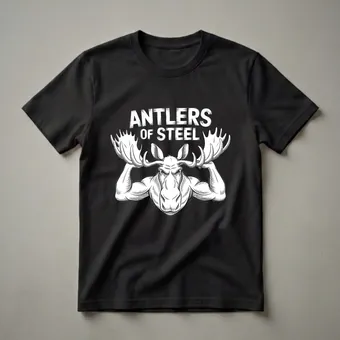 Antlers of Steel Funny Moose Workout Graphic T-Shirt for Gym Goers