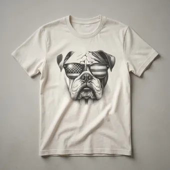 Patriotic Bulldog Wearing Sunglasses American Flag Graphic T-Shirt