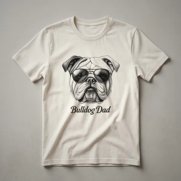 A graphic t-shirt featuring a floral design of a bulldog's face, presented on a white background.