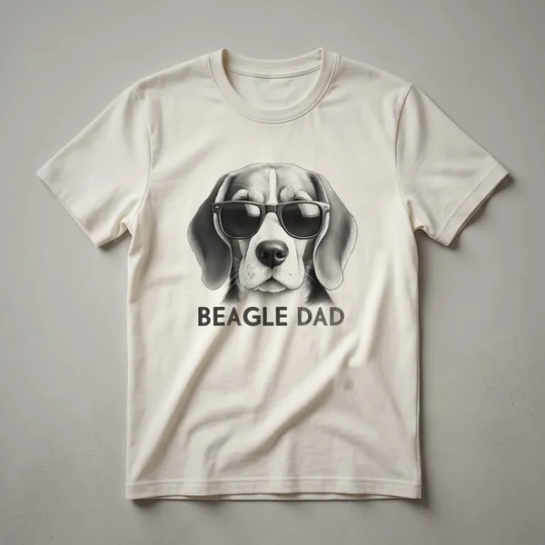 A graphic t-shirt design featuring a Beagle's face with floral accents, presented on a white background.