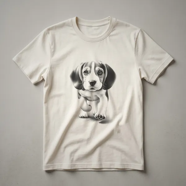 Black graphic t-shirt featuring a distressed illustration of a beagle dog running with a running shoe graphic.