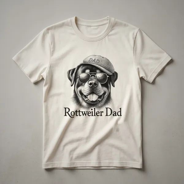 A graphic t-shirt featuring a Rottweiler dog's face rendered in a floral art style with flowers and leaves integrated into the design, on a black shirt.