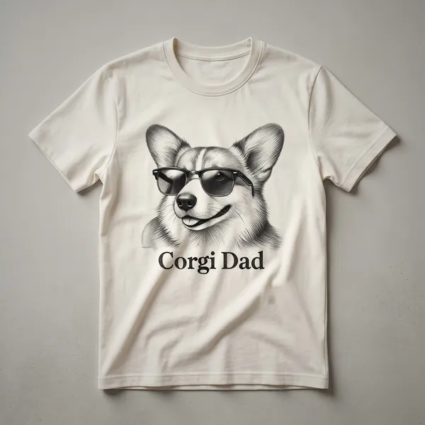 A black t-shirt featuring a distressed graphic illustration of a Pembroke Welsh Corgi's face.