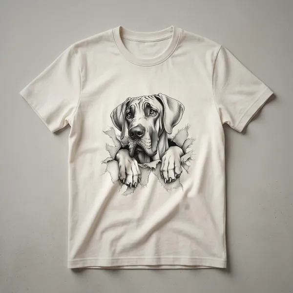 Black t-shirt with a Great Dane's head peeking from behind a colorful floral arrangement, designed for dog owners.