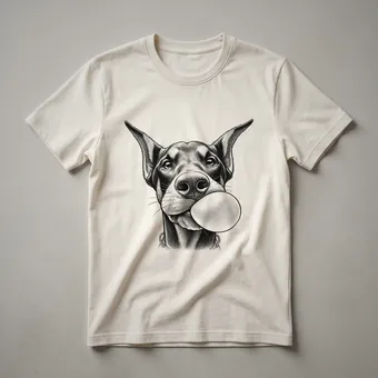 Funny Doberman Pinscher Dog Blowing Bubble Gum Graphic T-Shirt