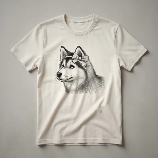 White t-shirt featuring a graphic of a Siberian Husky's face surrounded by colorful flowers, with the text 'Siberian Husky Mom' above.