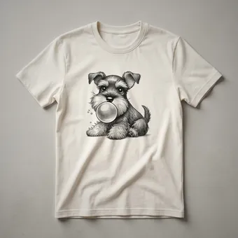 Funny Miniature Schnauzer Dog Blowing Bubble Gum Graphic T-Shirt