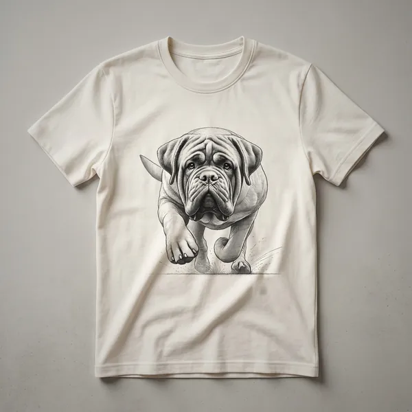 Black t-shirt with a distressed graphic of an English Mastiff running, designed for dog owners.
