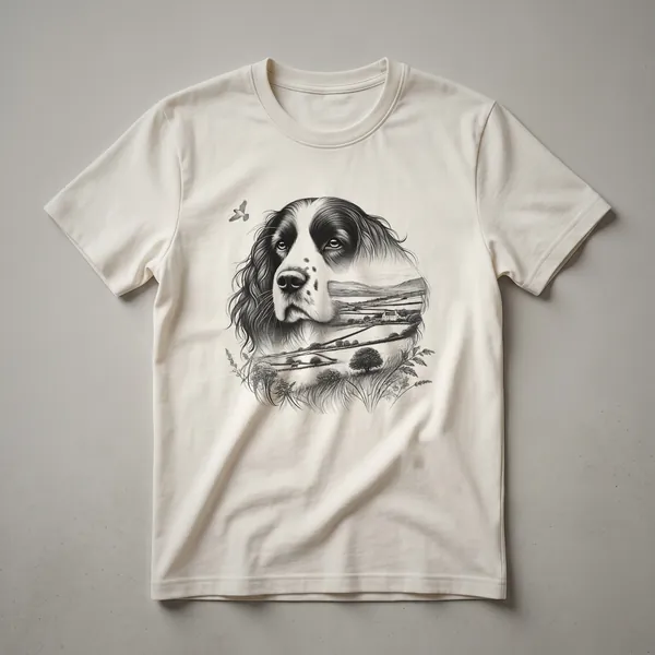 English Springer Spaniel Dog Nature Silhouette T-Shirt for Dog Lovers