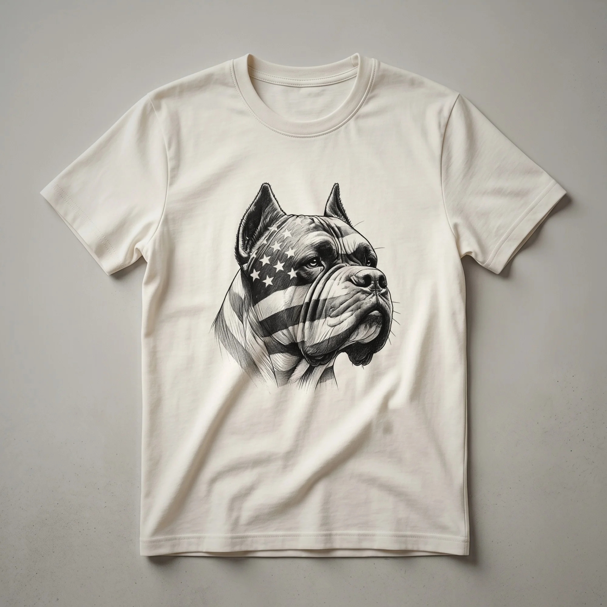 A black t-shirt featuring a graphic of a Cane Corso dog wearing sunglasses with an American flag design, suitable for 4th of July celebrations.