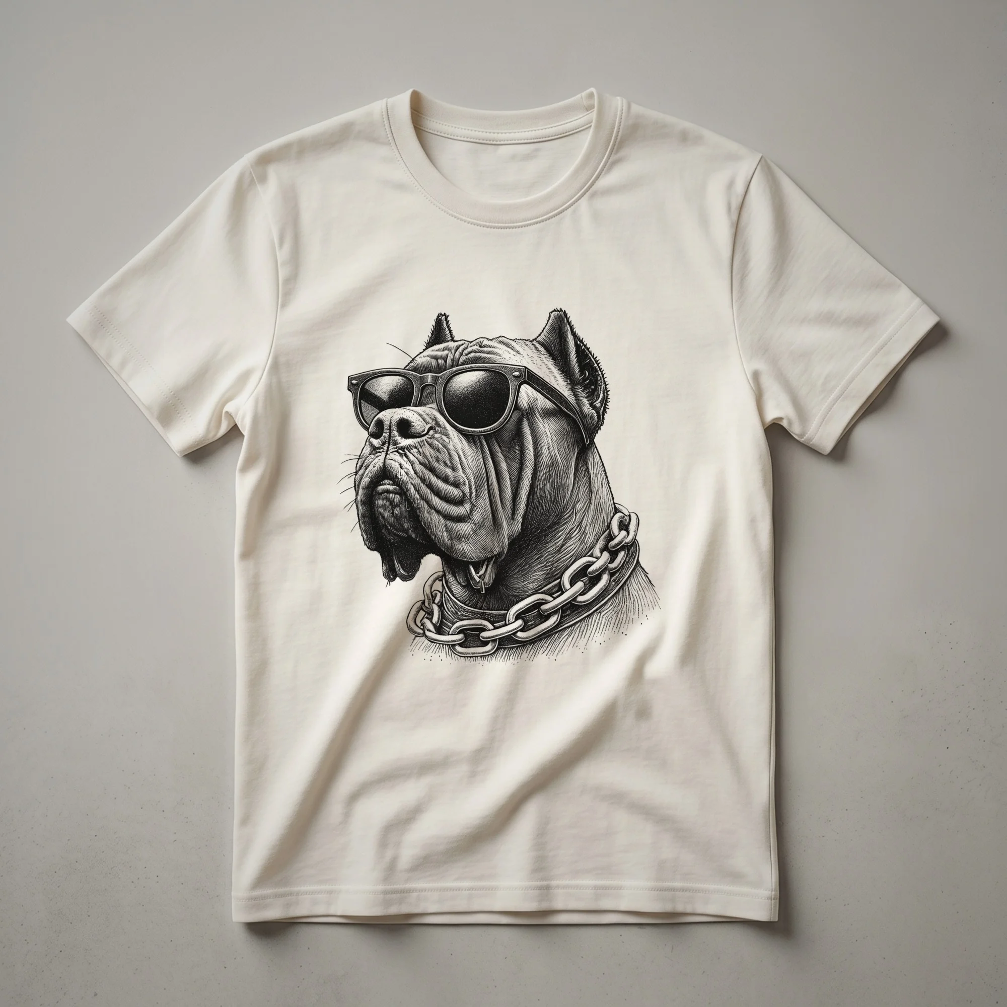 White graphic t-shirt featuring a distressed floral Cane Corso dog head design with subtle floral accents.