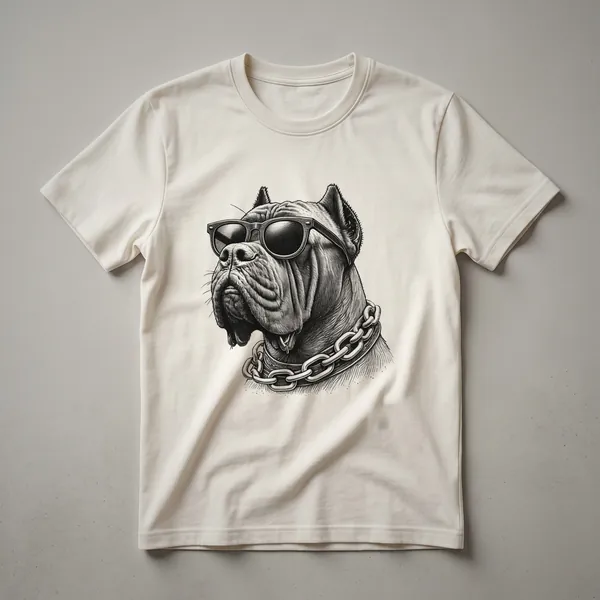 White graphic t-shirt featuring a distressed floral Cane Corso dog head design with subtle floral accents.