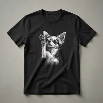 Chihuahua Raising Paw Scratchboard Graphic T-Shirt for Dog Lovers
