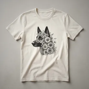 Floral Belgian Malinois Dog Head Graphic T-Shirt for Women