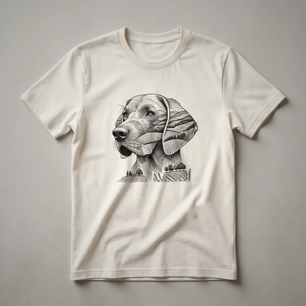 A graphic t-shirt featuring a grey Weimaraner dog silhouette inside a circular floral wreath design, symbolizing a nature memorial for dog owners.