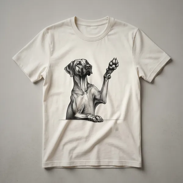 Black t-shirt with a graphic of a Rhodesian Ridgeback dog silhouette surrounded by floral elements and a paw print.