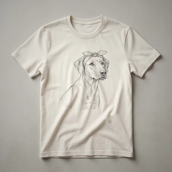 White graphic t-shirt featuring a distressed art illustration of a Rhodesian Ridgeback dog's head in profile.