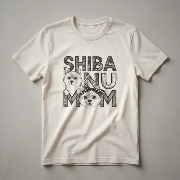 White graphic t-shirt with a distressed floral Shiba Inu head design, intended for dog moms.