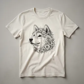 Floral Shiba Inu Dog Face Graphic T-Shirt for Dog Lovers