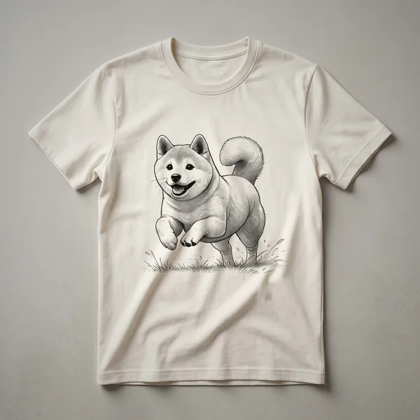 Black t-shirt with a distressed graphic of a Shiba Inu dog in a running pose, showcasing its agile form.