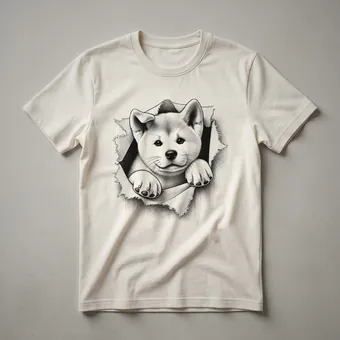 Cute Akita Dog Peeking Through Floral Arrangement Graphic T-Shirt