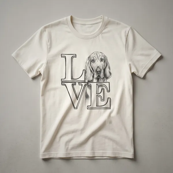 Black t-shirt with a graphic design of a Bloodhound's head surrounded by floral elements.