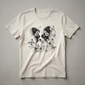 Floral Papillon Dog and Butterfly Graphic T-Shirt for Dog Lovers