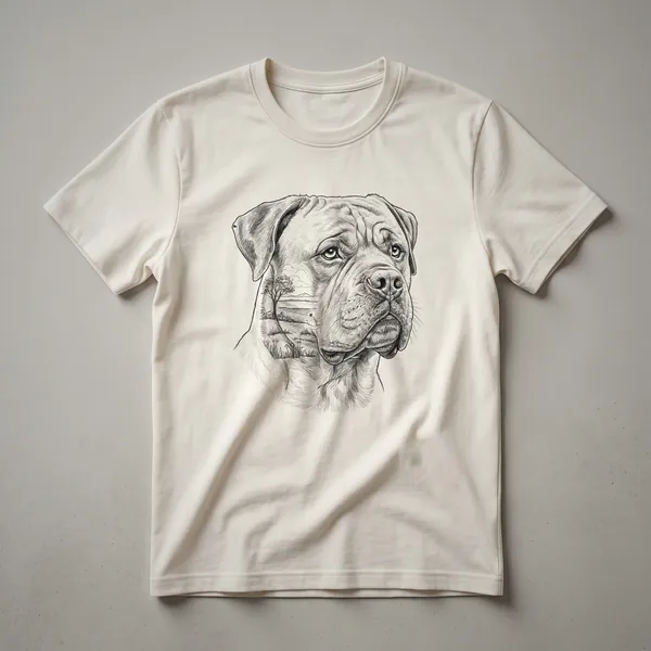 A white t-shirt featuring a graphic design of a Bullmastiff silhouette within a floral wreath, symbolizing a dog memorial.