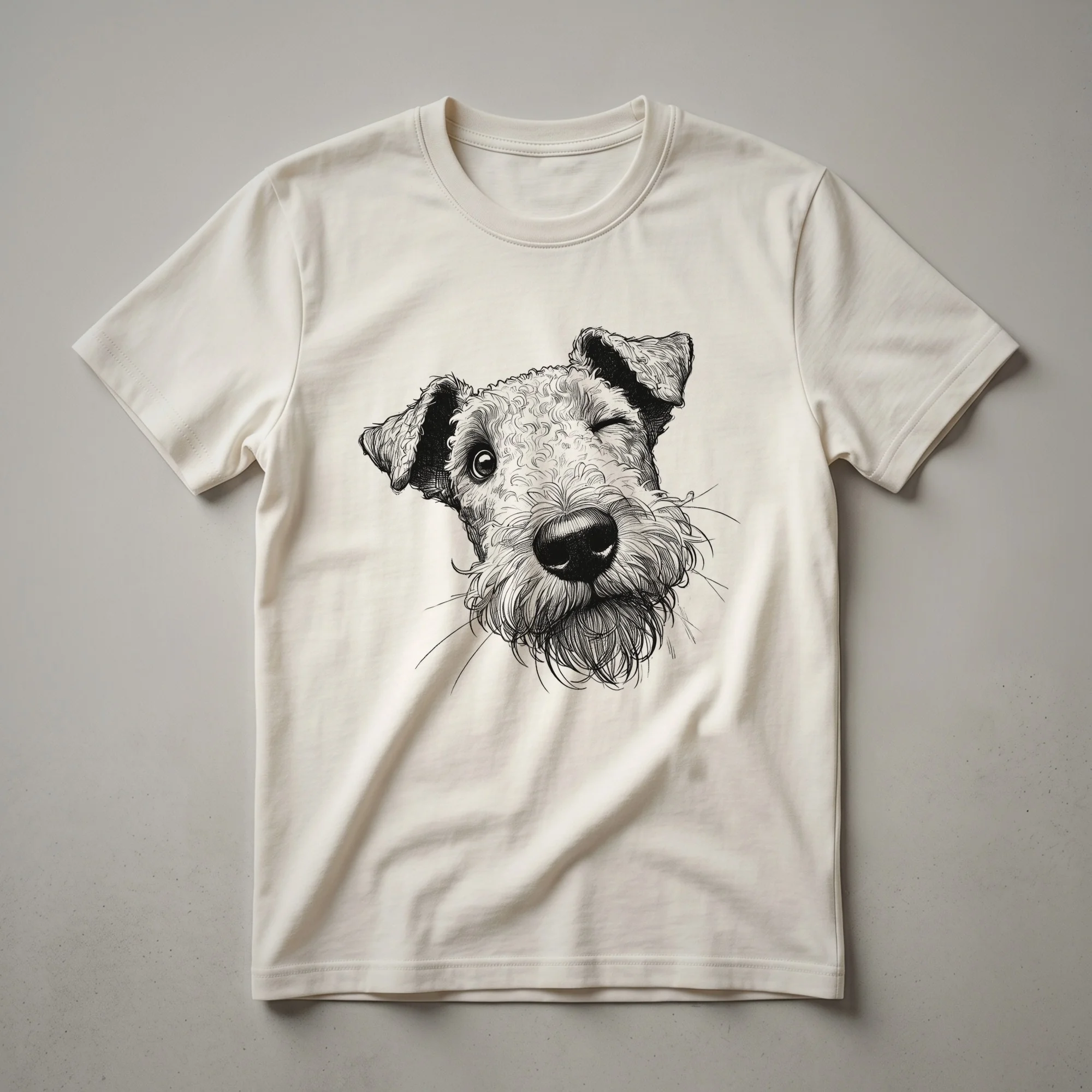 White graphic t-shirt with a floral Airedale Terrier design, featuring the dog's face surrounded by flowers and the text 'Airedale Terrier Dog Mom'.
