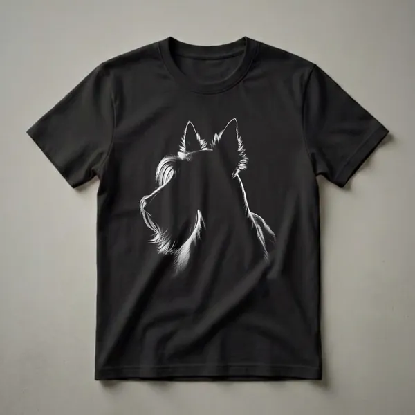 Black t-shirt featuring a striking white silhouette of a Scottish Terrier's head and neck, with detailed highlights on its fur, ears, and beard.