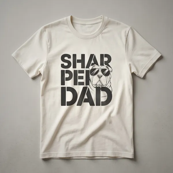 Black Chinese Shar Pei Dad graphic t-shirt featuring a distressed illustration of a Shar Pei dog's face.